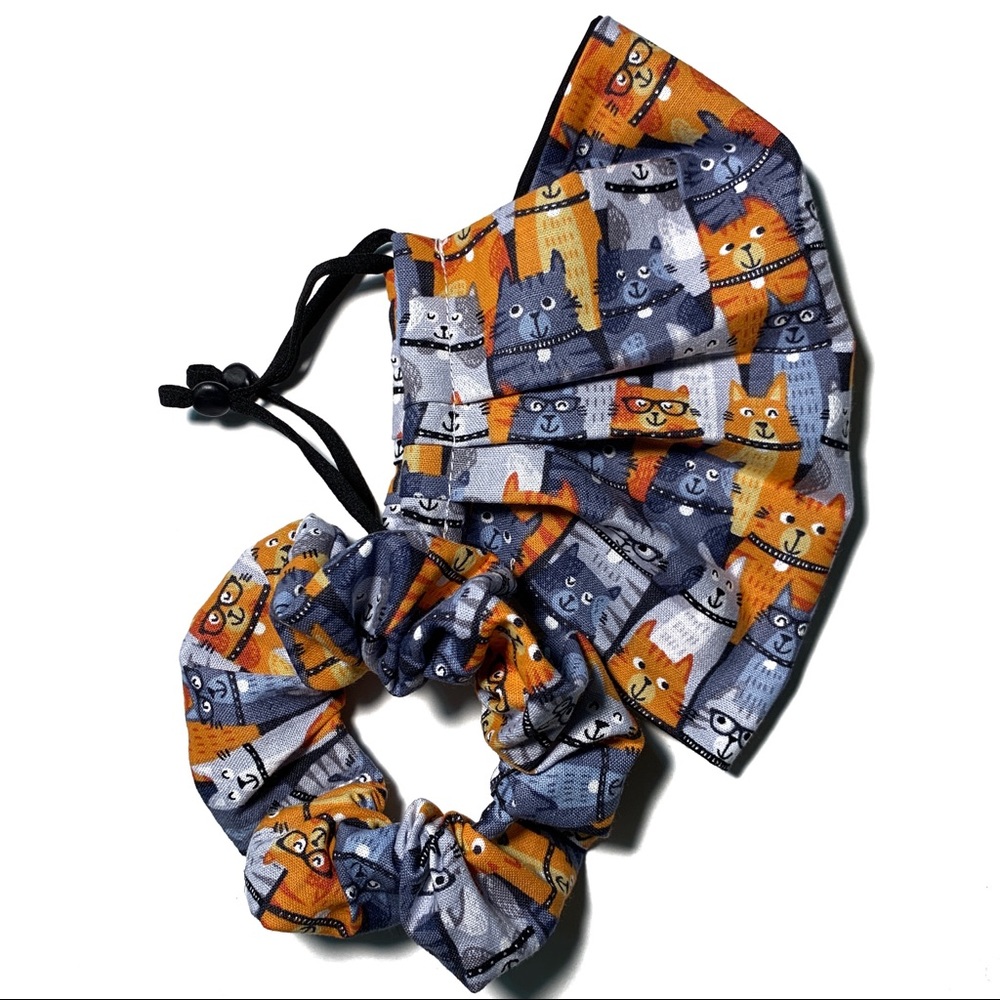 2/$30 Face Mask 3 Layer Scrunchie Cartoon Cats